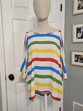 Women's Multi-Color Striped Boatneck Top - White Base